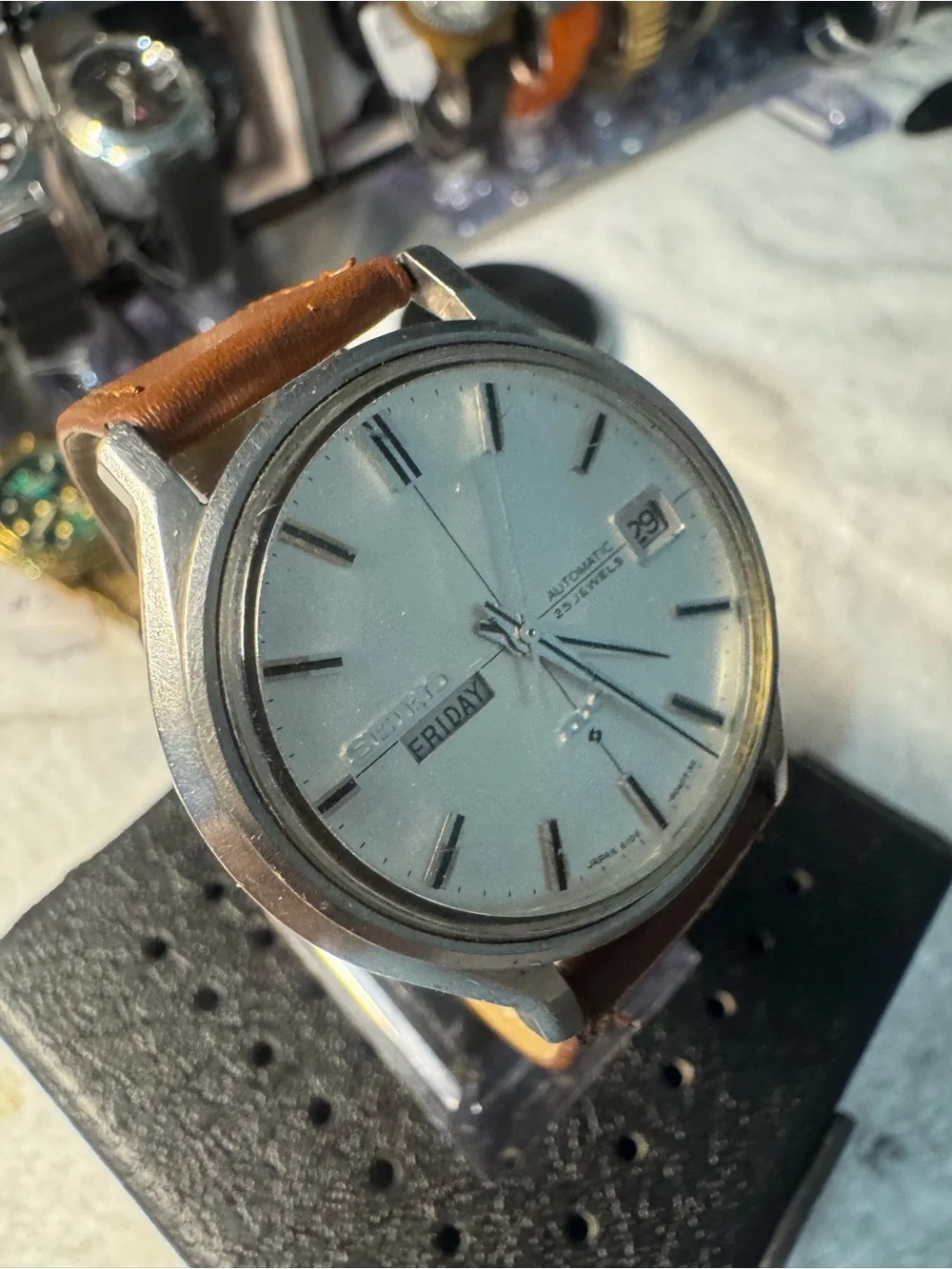 Seiko dx automatic Silver Dial Watch with Brown Strap